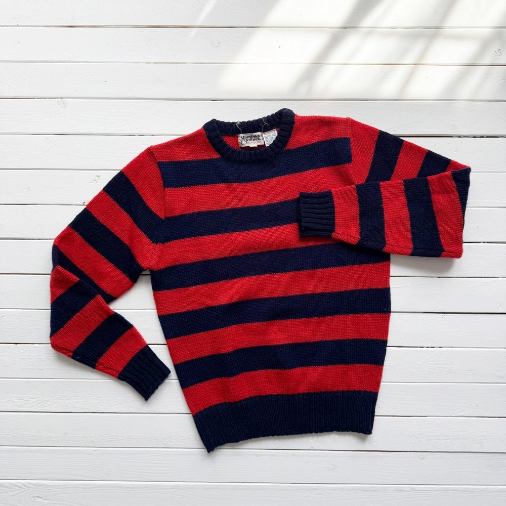 Strawbridge Clothier 70s vtg red‎ navy blue striped sweater